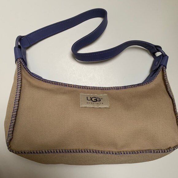 Vintage Y2K UGG Canvas and Purple Leather Trim Shoulder Bag - Picture 1 of 7